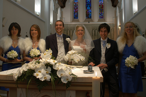 Wedding with bridesmaids wearing our Bridal Shrugs Wedding with bridesmaids wearing our Bridal Shrugs